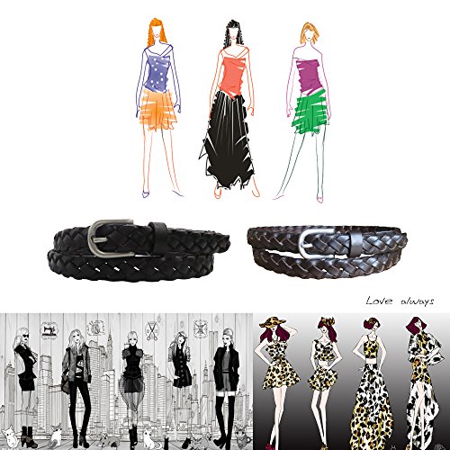 Women's Leather Belt Skinny Waist Belts Full Grain Vintage Hand Braided Jeans/Dress3