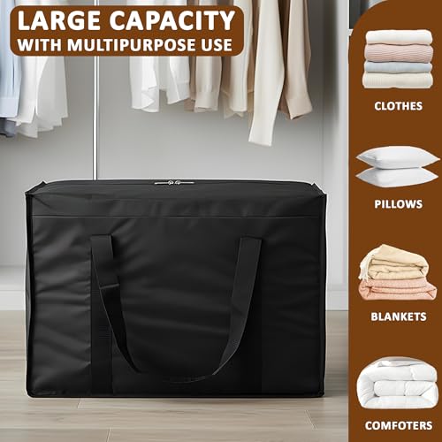 Image of Heart Home Nylon Under Bed Organizer Storage Bag for Clothes, Toys and Stationery | Foldable Garment Organizer for Wardrobe with Zipper & Handles | Closet Storage Bags | Black