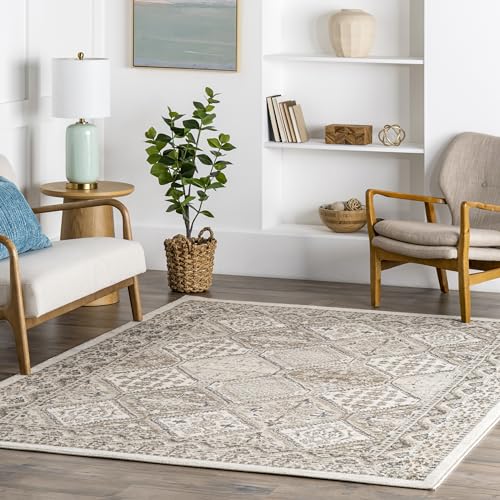 nuLOOM 7×9 Becca Traditional Tiled Area Rug, Beige, Faded Transitional Design, Stain Resistant, For Bedroom, Dining Room, Living Room, Hallway, Office, Kitchen, Entryway