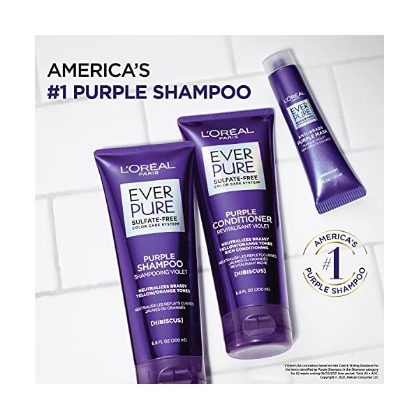 LOreal-Paris-EverPure-Sulfate-Free-Brass-Toning-Purple-Conditioner-for-Blonde-Bleached-Silver-or-Brown-Highlighted-Hair-68-Fl-Oz-Packaging-May-Vary L'Oreal Paris EverPure Sulfate Free Brass Toning Purple Conditioner for Blonde, Bleached, Silver, or Brown Highlighted Hair, 6.8 Fl; Oz (Packaging May Vary)