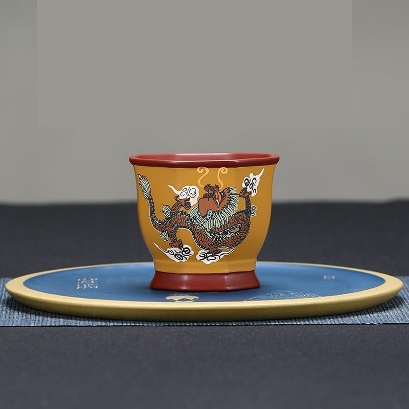 Kleine Teetassen 3er-Pack Teetassen aus lila Ton im Vintage-Stil mit Drachenmuster, handgefertigte chinesische Gongfu-Teetassen