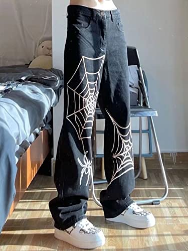 Astellarie Mens Streetwear Gothic Loose Fit Hip Hop Baggy Straight Leg Jeans Pants Denim Trousers with Pockets4