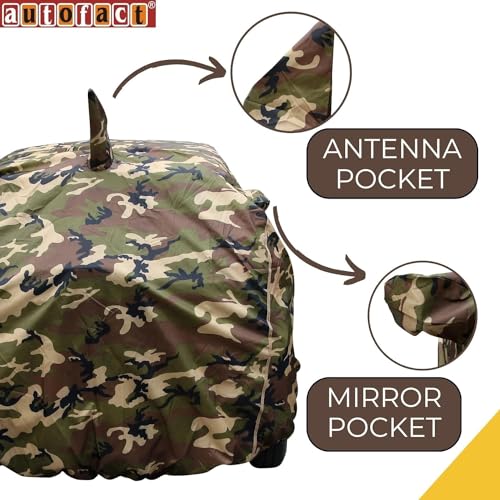 Image of Autofact 100% Waterproof Car Body Cover Compatible with Tata Nexon (2017 to 2023), with Mirror and Antenna Pockets,4 x 4 American Matty, Long Lasting Durable Material, Camouflage Army Look.