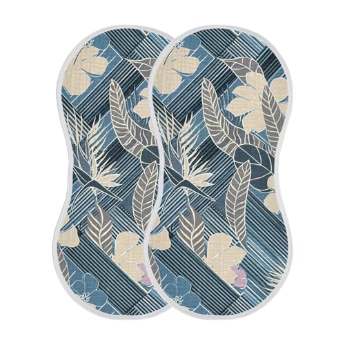 Flowers Stripes Dark Blue Burp Cloths for Babies Burp Rag Cotton Spit Up Rag for Infant Newborn Baby