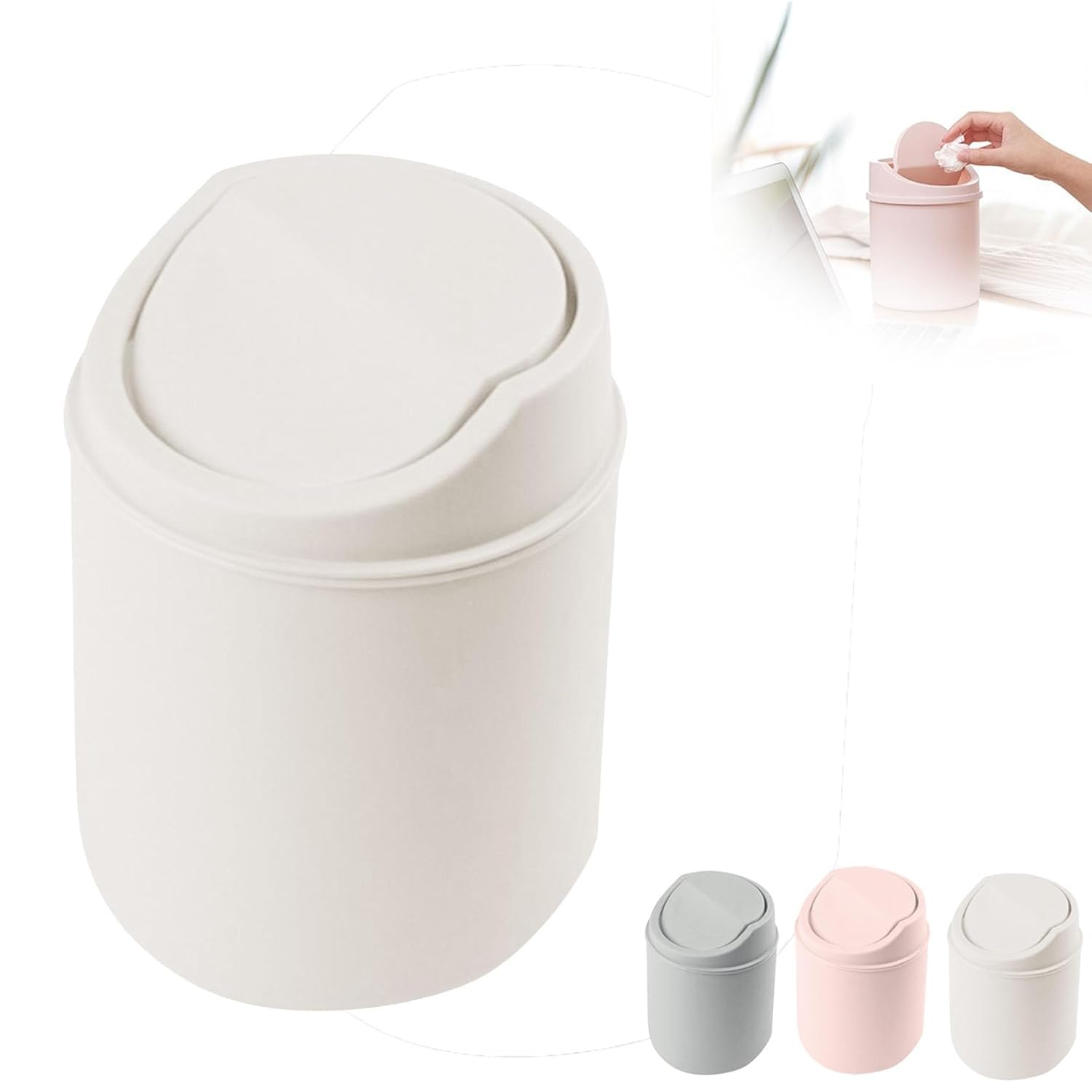 Trash Can with Swing Lid Mini Desktops Wastebasket Stylish Countertop Office Trash Cans Tiny Countertop Garbage Bins for