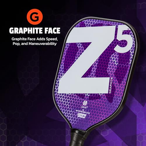 Image of Onix Graphite MOD Z5 Carbon Fiber Pickleball Paddle with Wide-Body Shape. Honeycomb Core, Graphite Face & Cushion Comfort Pickleball Paddle Grip