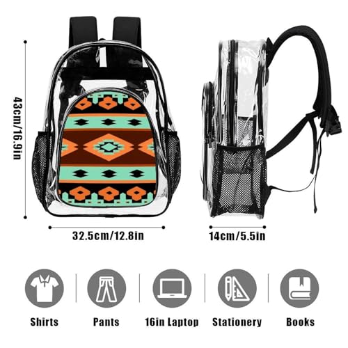 Waterproof Portable Concerts Essential Clear Backpacks Geometric Ethnic Tribal Navajo Aztec for Adults Beach, Travel, Vacation, Sporting Event, Work Use3