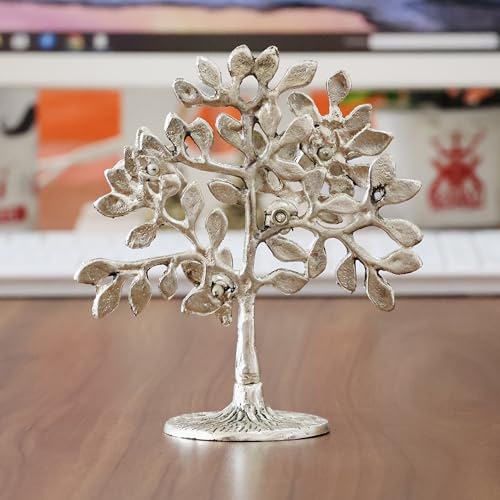 Image of Metal Kalpavriksha Tree Showpiece Trees of Life - Home Decor - Gift for Good Luck Vastu and Fengshui - Best in Living Room Table Decoration with Antique Polish Silver