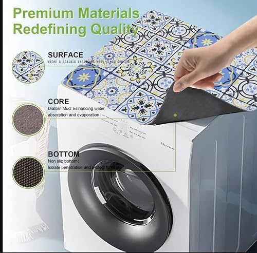 Image of HomeCloud Washing Machine Protective Mat for Top of Washer and Dryer - Non-Slip Waterproof Dust Cover for Laundry & Kitchen (60 x 60) (Blue Yellow)