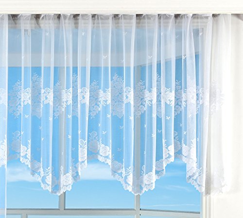 Bogenstore Gardine Jacquard, 145x450, Blumenmuster Weiß Kräuselband...