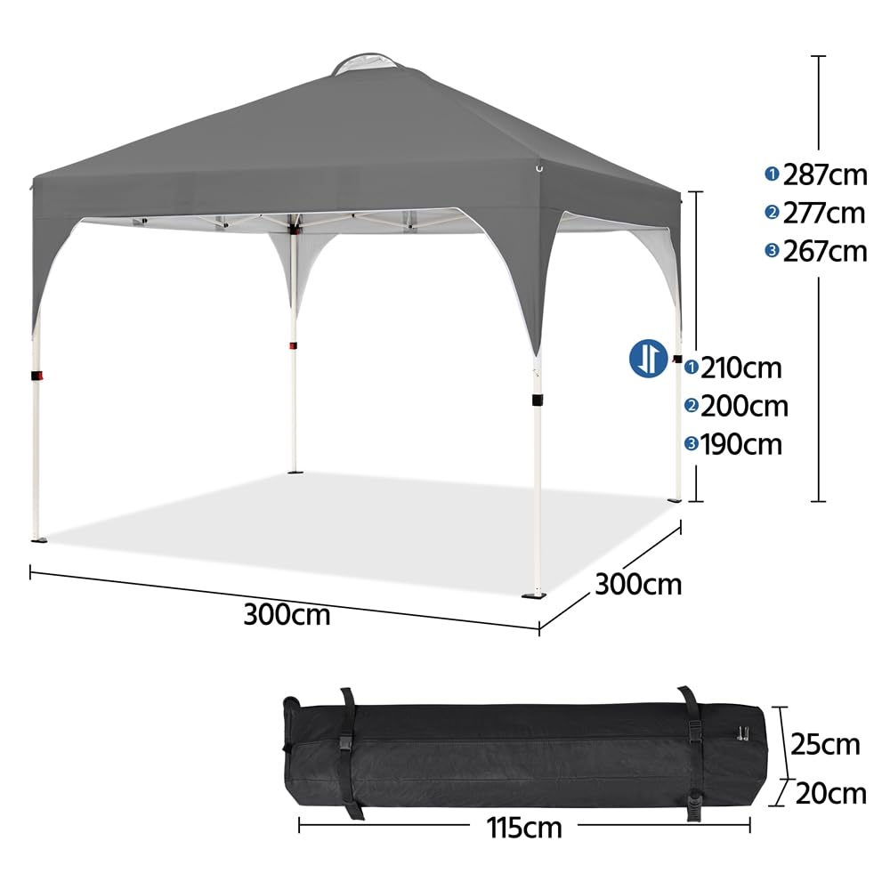 Yaheetech 3×3m Carpa Plegable Portátil 8-10 Personas Toldo al Aire Libre Carpas para Exteriores Playa con Bolsa de Transporte Gris Oscuro
