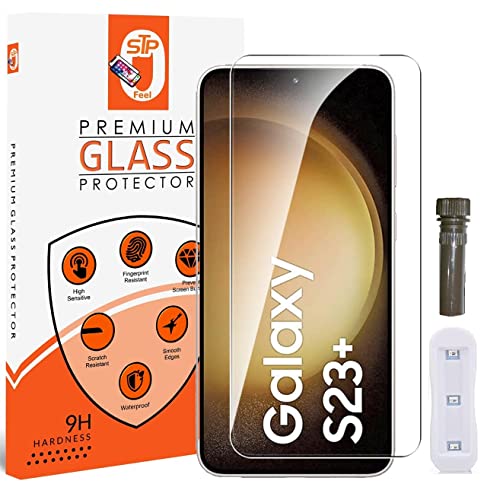Image of STP FEEL (Pack of 2 Premium Curved UV Tempered Glass for Samsung S23 Plus (6.6 Inch) Advanced Border Less Full Screen Coverage Screen Protector Guard with Installation Kit