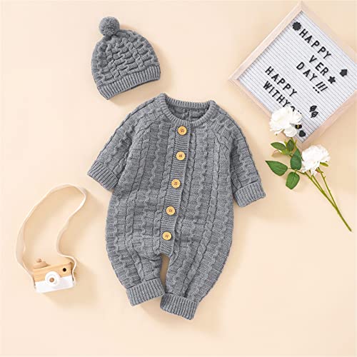 Newborn Boy Knitted Sweater Long Sleeve Button Down Outfit with Kids Winter Warm Hats Set Baby Girls Cute Birthday Clothes2
