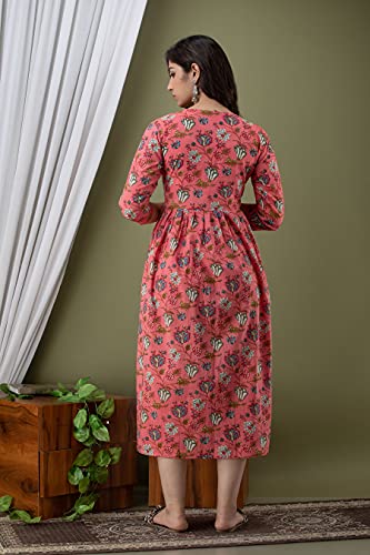 Image of Women's Rayon Printed Maternity Dress Pregnancy Casual 3 /4 Sleeve Dual Zipped for Feeding Nursing Maternity Comfort Dress Kurta