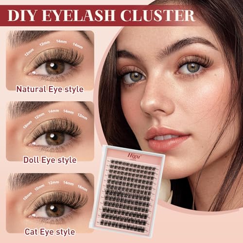 Higu clace Lash Clusters Kit, 144PCS Lashes Clusters Kit with Lash Bond and Seal, C Curl Wispy Cluster Eyelash Extensions Natural Look with Thin Band Easy to use for Beginners (A11） — view 5