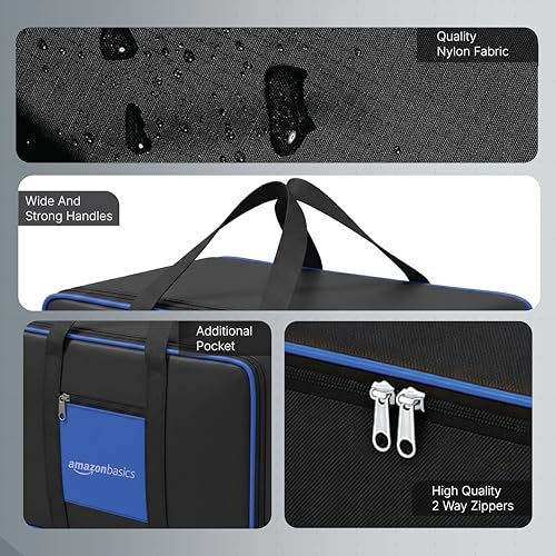 Image of amazon basics 69L Large Storage Bag (Pack Of 2) | Moisture Proof Nylon Big Storage Bag For Clothes With Wide Handles | Wardrobe Packing Container for Winter Blankets | 54x46x28 cm | Blue