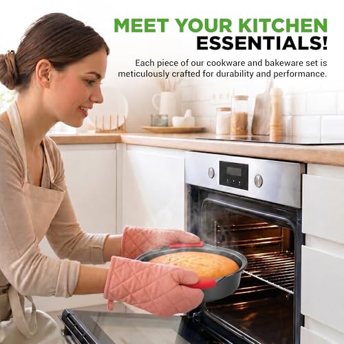 Image of NutriChef 21-Piece Nonstick Cookware Set - PTFE /PFOA /PFOS Free Heat Resistant Lacquer Kitchen Ware Pots Pan w / Cool-Touch Handles, Saucepan, Fry Pans, Lid, Bakeware, For Gas Electric Ceramic Cooktops