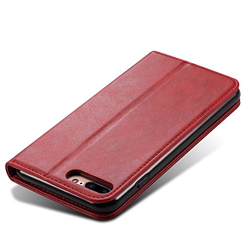 Iphone 6 Plus/6s Plus Leather Wallet Phone Case Iphone Case with Card Holder Kickstand Protective Flip Cover Red Cover