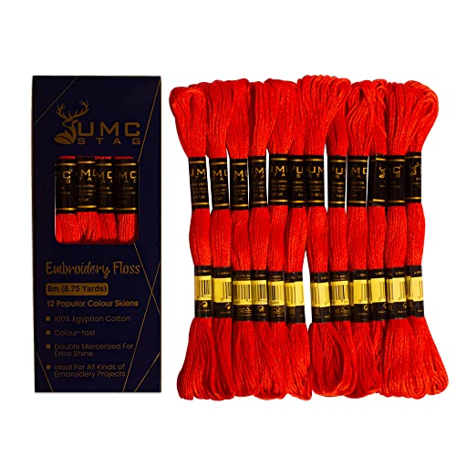 Image of 12 Pieces 335 /606 Premium Embroidery Thread Egyptian Cotton Skeins Cross Stitch Floss Oeko TEX Stranded Coral Bright Red Orange 335