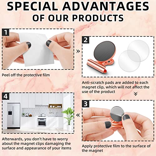 Grtard 12 Pack Magnetic Clips Heavy Duty, Magnet Clips for Fridge, Refrigerator Magnets with Clip, No-Scratch Strong Magnetic Clip Display Paper Fasteners on Home& Office& Teaching (Rose Gold)