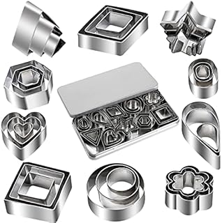Mini Cookie Cutter Shapes Set - 30 Tiny Stainless Steel Stamps of Flower, Heart, Star, Geometric Shapes - for Out Pastry Dough, Pie Crust & Fruit, Fondant