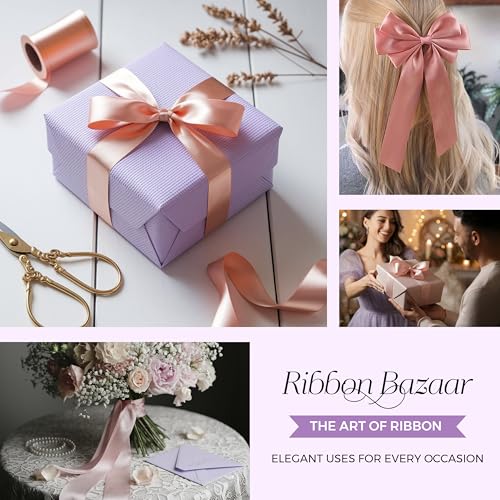 Image of Ribbon Bazaar Double Faced Satin - Premium Gloss Finish - 100% Polyester Ribbon for Gift Wrapping, Crafts, Scrapbooking, Hair Bow, Decorating & More - 1 /4 inch Pink 100yd Spool