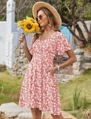 Image of Zeagoo Womens Summer Dress Casual Swing Sundresses Floral Ruffle Short Sleeve Wedding Guest Dress Beach Mini Dress 2026