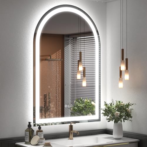 Image of Arched LED Bathroom Mirror 26x38 with Backlit and Frontlit