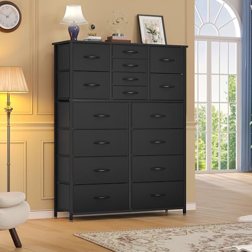 DWVO Dresser for Bedroom with 16 Drawers, Large Chest of Drawers, Tall Dressers for Bedroom with Wood Top and Metal Frame