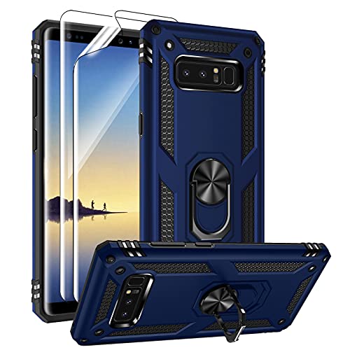 Androgate for Samsung Galaxy Note 8 Case with 3D PET Screen Protectors, Military-Grade Metal Ring Holder Kickstand 15ft Drop Tested Shockproof Cover Case for Samsung Galaxy Note 8 Blue