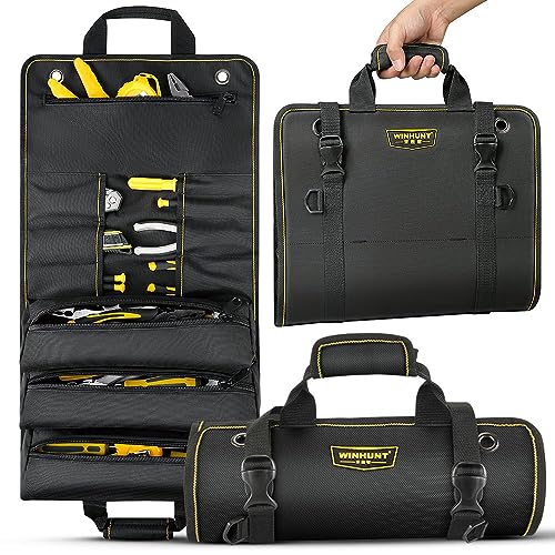 WINHUNT Werkzeugtasche Rolltasche, Profi Werkzeugrolltasche Werkzeugrolle 68*36CM, aus 720D Polyester, große Kapazität, mit 8 Taschen & 3 Reißverschlusstaschen, für Handwerker Elektriker (11 Pockets)