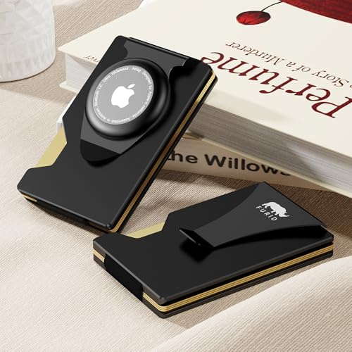 Image of furid Airtag Wallet Men Slim: Metal Wallets with Airtag Holder, Air Tag Wallet for Men with 2 Money Clip Replaceable Gift Boxed