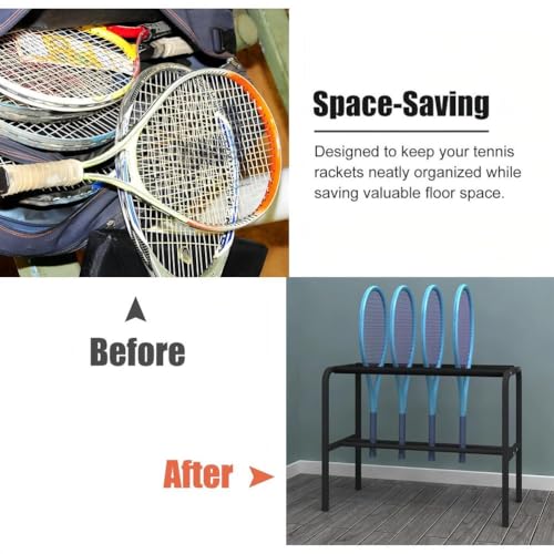 Soporte para raquetas de tenis de hierro de pie con esponja antiarañazos 7