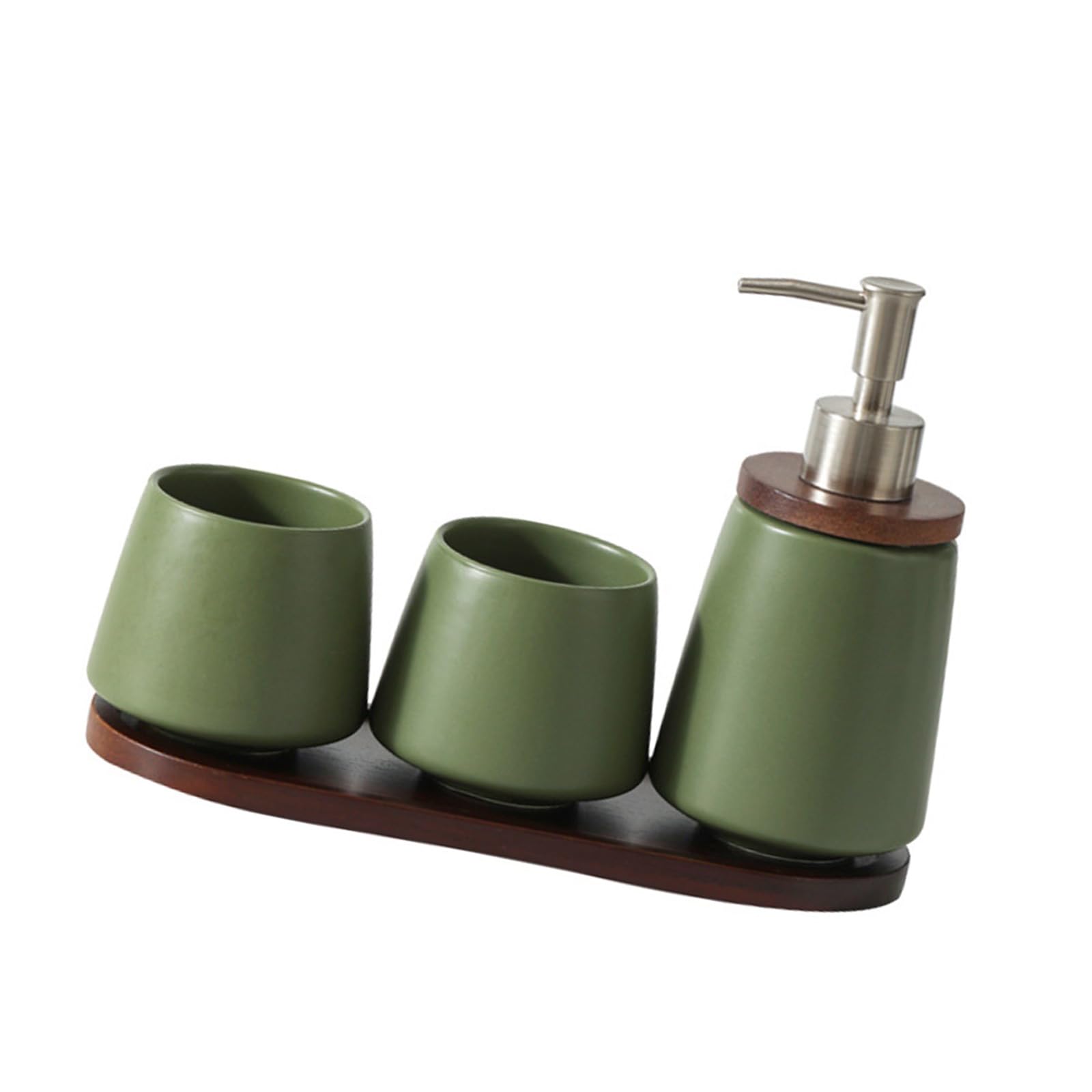Elnwnnkc Retro Styles Ceramic Toothbrush Cup Soap Dispenser Set with Wooden Tray for Bathroom Vanity and Home Decoration Hotel Bathroom Toiletry Set