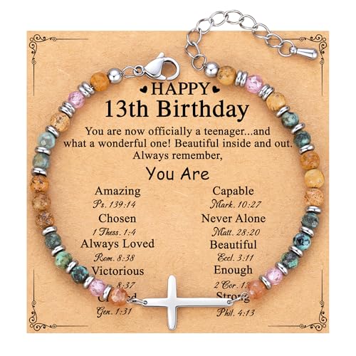 TONY & SANDY 13 Year Old Girl Birthday Gifts, 13th Birthday Decorations for Girls, Beaded Cross Bracelets for Teen Girls Jewelry, Bday Gift for 13 Year Old Daughter Granddaughter Niece