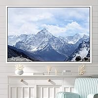 Framed Canvas Wall Art Snow Mountain Cool Expressive Farmhouse/Country Landscape Mountain Top Multicolor Photography Portrait Realism - 16x24 inches