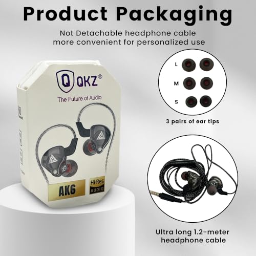 Qkz ak6 Gaming Earbuds with mic,Universal 3.5mm HiFi Sport Headphones in Ear Earphone for Running with Microphone Headset Music Earbuds (with mic, Black) - Image 6