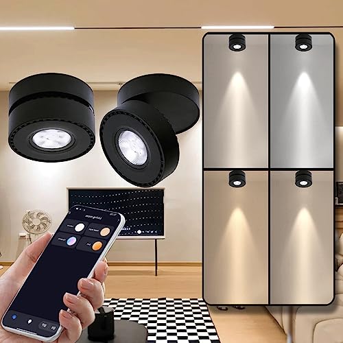 Image of LED Ceiling Spotlight Indoor Dimmable - Tuya Smart Life 360 Adjustable 12W COB Ceiling Downlight Aluminum Hard Wired For Bedrooms Rooms Corridors Painting Background Walls (Black, C (2.36 inch*3.93 inch))