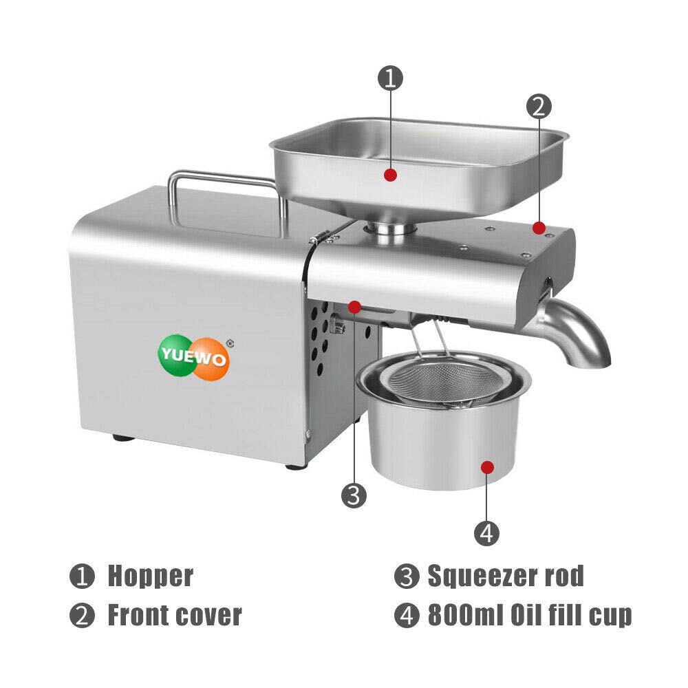YUEWO Home Oil Press Machine Automatic Nut Seeds Peanut Oil Expeller Electric Oil Press Extractor for Flaxseed Peanut Almond Castor Hemp Perilla Seed Canola Sesame Sunflower Pumpkin (Classic Machine)