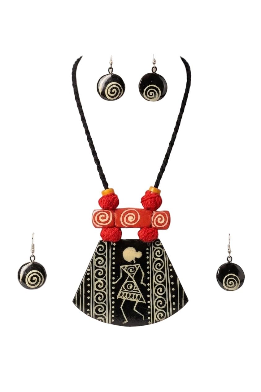 create -hub ; by indrani saha Handcrafted Terracotta Necklace Set with Earrings – Traditional Indian Jewelry, Statement Pendant Design, Ethnic Handmade Jewellery for Women & Girls-picture-47