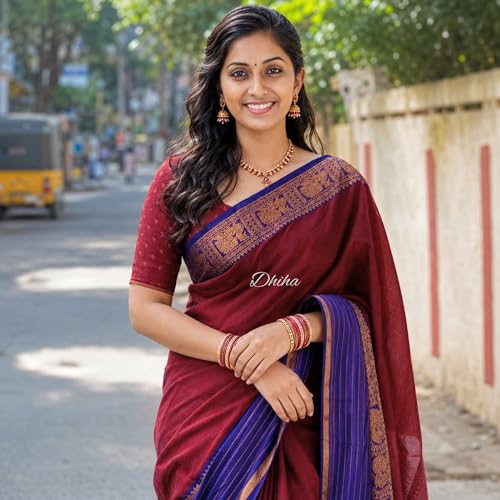 Image of Narayanpet Pure Cotton Avani Border Saree for Women with Running Blouse | Tassels | Traditional Woven Solid Design | Handloom Weave