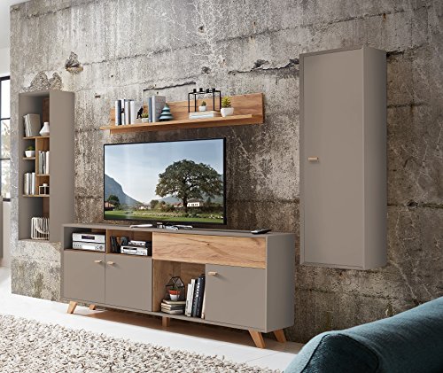 Germania Wohnwand-Set CALVI mit hohen Füßen | In Steingrau und Navarra-Eiche-Nb |300 x 185 x 41 cm |  8725-245
