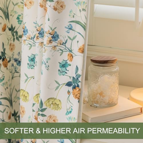 Image of SUOUO Cottage Country Small Floral Chenille Semi Blackout Curtains 84 Inches Green Yellow Tiny Wildflower Botanical Farmhouse Window Drapes for Living Room Dining Bedroom 2 Panels