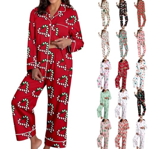 Christmas Outfits for Women 2 Piece Button Fornt Tops and Pants Pajama Set - image 1