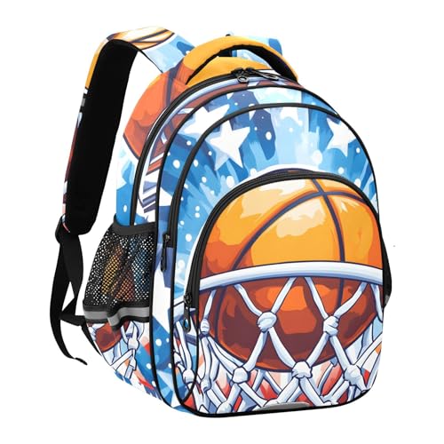 Cartoon Basketball Hoop Star School Backpack for Boys Kid's Backpack Light Weight Bookbags Elementary High School Water Resistant Laptop Bags Men Travel Daypacks,15.3" H2