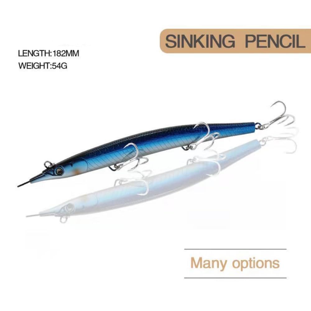 Atlantic Needlefish Sinking Jerkbait avec des hameçons triples pour la pêche en mer Big Game(18cm/7.15in 54g/1.9oz. 6 Option de Couleur)