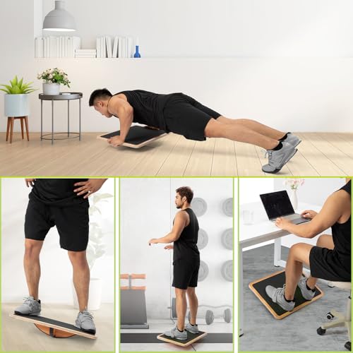 Image of StrongTek Wooden Balance Board with 2 Difficulty Options, Basic Rocker and Advanced 360 Wobble Board, Non-Slip Balance Trainer for Core Stability, Ankle Rehab, Physical Therapy and Fitness