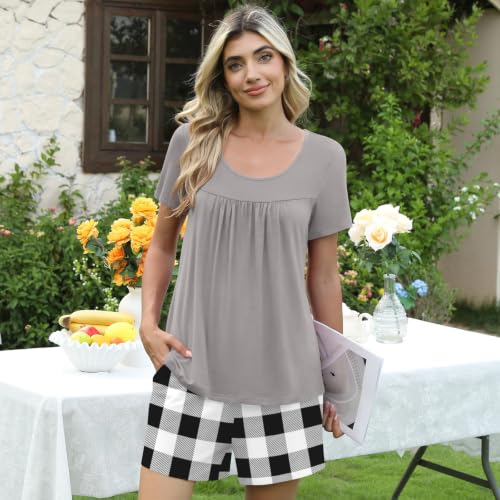 Image of POPYOUNG Pajama for Women Set Summer Pjs Lounge Shorts Sets Soft Sleepwear | 2 Piece Outfits Womens Set Cooling pajamas with Pockets, Lounge sets Casual for Daily Wear Nightwear