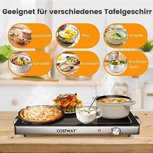 COSTWAY 56 x 36cm Warmhalteplatte elektrisch Speisewärmer mit Heizplattenfunktion von 50℃ bis 120℃, Temperaturregler, Buffetwärmer Edelstahl Warmhaltegerät – Bild 5