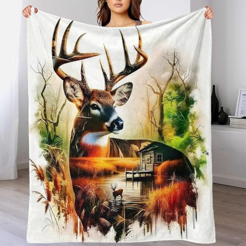Plaid chaud cerf 3D microfibre contre le froid grand format